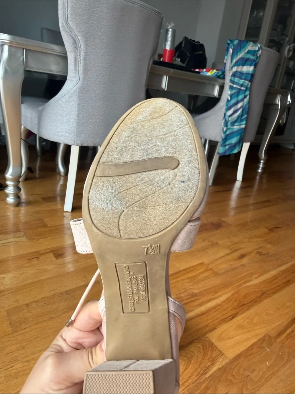Christian Siriano Blush Pink Suede Tie-Ankle Block Heel Pumps